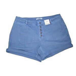 Alivia Ford Button Fly Mid Rise Blue Twill Shorts Plus Size 20W